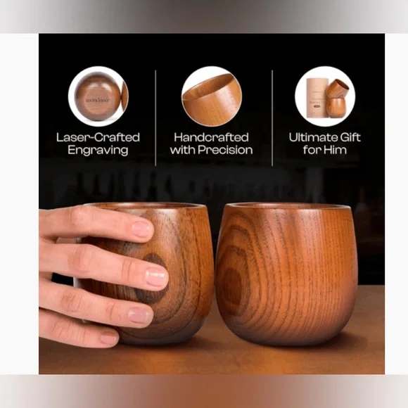 Mondano Wooden Bourbon Cups, Jujube Wood Bourbon Glasses, Set of Two - Picture 4 of 12